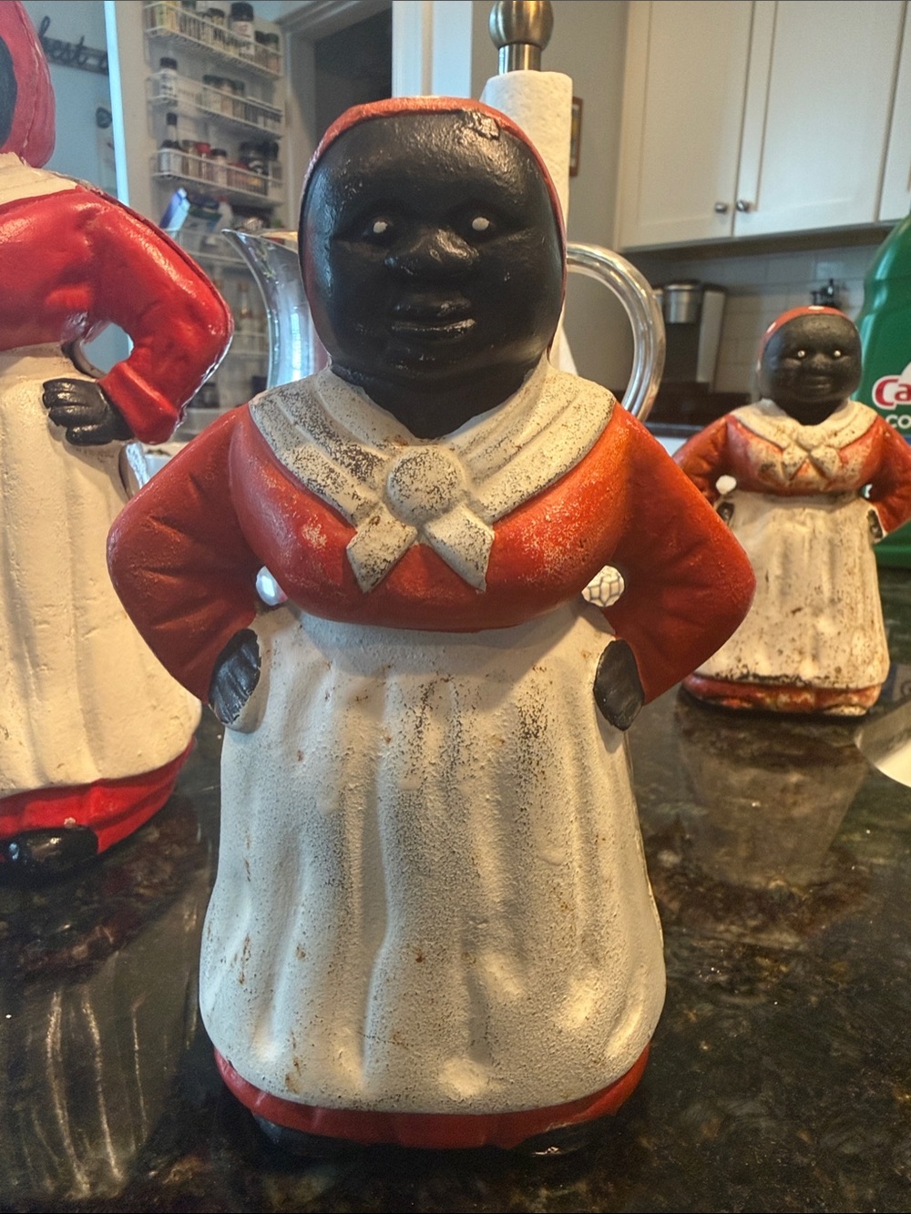 Vintage Americana Auntie J inspired Black & Red Cast Iron Coin Bank